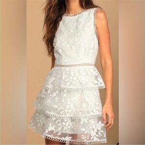 NWT Lulus Look So Sweet White Floral Embroidered Organza Mini Dress white Size S